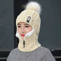 Жіноча зимова шапка з понпоном, тепла, пухнаста, лижна