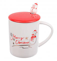 Кружка новорічна "Snowman" + ложка, 320 мл, кераміка