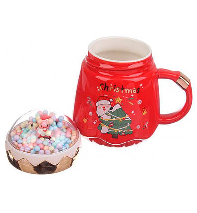 Кухоль новорічний "Santa" + ложка, 400 мл, кераміка., колір - червоний, фото 2