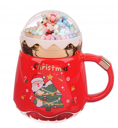 Кухоль новорічний "Santa" + ложка, 400 мл, кераміка., колір - червоний, фото 1