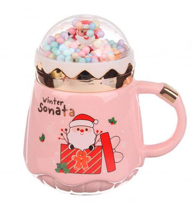 Кухоль новорічний "Santa" + ложка, 400 мл, кераміка., колір - рожевий, фото 1