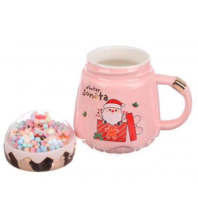Кухоль новорічний "Santa" + ложка, 400 мл, кераміка., колір - рожевий, фото 2
