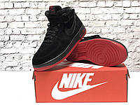 Мужские зимние кроссовки Nike Air Force Winter High Black Red (Черные) Обувь Найк Аир Форс высокие замш мех