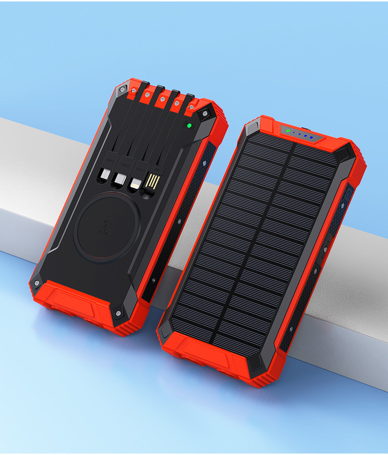 Power bank 20000mAh з соняною панеллю + Бездротова зарядка + Фонарик + 4 кабеля