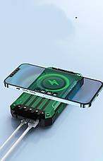 Power bank 20000mAh з соняною панеллю + Бездротова зарядка + Фонарик + 4 кабеля, фото 5