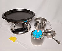 Лампа на масле, Походная печь (Многоразовая) на 3-ри фитиля + сковородка 220 мм