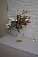Новорічний декорований келих-свічник. Різдвяна декорована підставка-келих для свічки на стіл