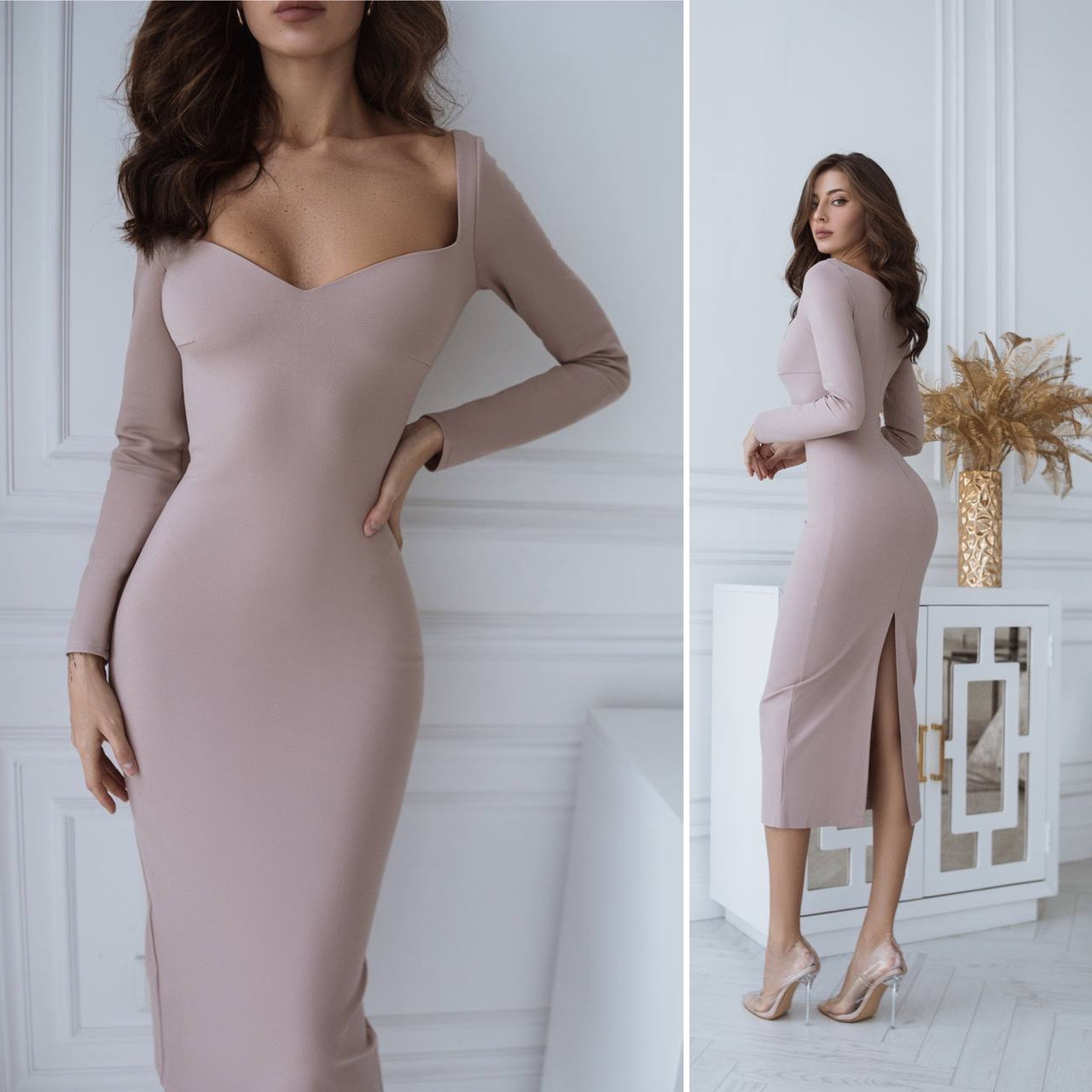 Плаття з глибоким декольте Люкс капучино (різні кольори) XS S M L