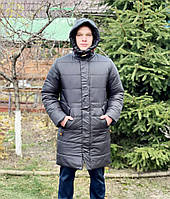 Зимняя подростковая куртка на мальчика теплая черная с капюшоном 152-170р