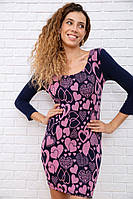 Приталена коротка сукня синьо-рожевого кольору в принт / Приталенное короткое платье
