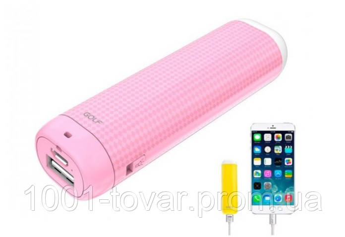 Power Bank Golf Lonsmax GF-D1S 2000 mAh Pink + ліхтарик