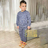 110 4-5 лет (60) тёплая зимняя байковая детская пижама для мальчика на байке с начёсом флисом 8005 Серый А
