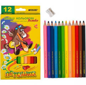 Олівці кольорові 12 кольорів "MARCO" Пегашка Jumbo з точилкою 1040-12CB