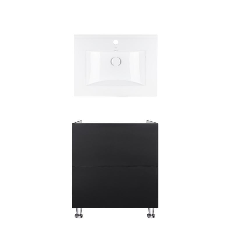 Комплект Qtap тумба підлогова Tern 600х725х437 мм Matt Black + раковина урізна Albatross QT71TE44110, фото 1