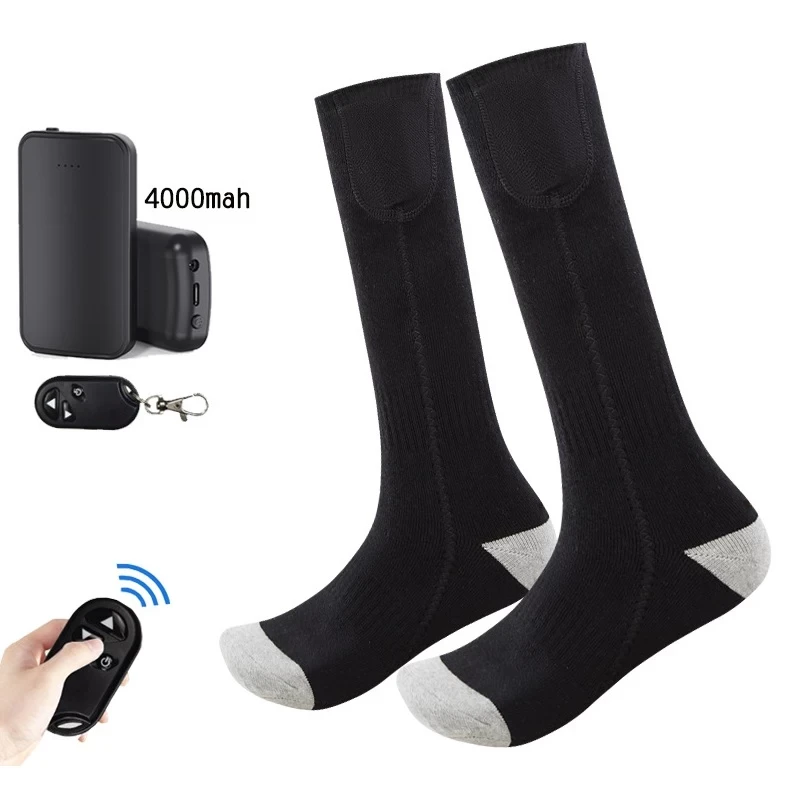 Шкарпетки з підігрівом Folem Warm з пультом + два акумулятори PowerBank 4000Mah, розмір 39-44 — Чорний