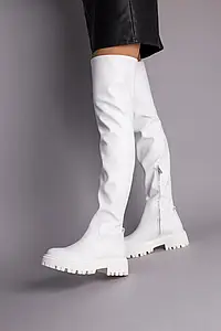 Жіночі зимові чоботи-панчохи ShoesBand Білі натуральні шкіряні всередині напіввовна 36 (23,5 см) (Ѕ99191е)