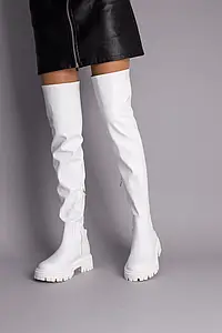 Жіночі демісезонні чоботи-панчохи ShoesBand Білі натуральні шкіряні всередині байка 37 (24 см) (Ѕ99191д)