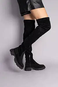 Жіночі демісезонні ботфорти ShoesBand Чорні натуральні замшеві всередині байка 37 (23,5-24 см) (S67251-1д)