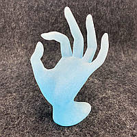 Рука-манекен подставка для украшений, колец Стекло голубое 17см