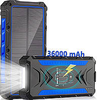 Повербанк УМБ SolarTank-36000 mAh солнечной панелью фонарем беспроводной зарядкой карабином водонепроницаемый
