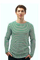Тільник прикордонника з довгим рукавом Розмір 42 Зелена смужка 100% бавовна  Одеські тільняшки