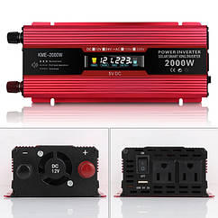 Перетворювач струму 2000W, інвертор KME 24V — 220 V 2000 W LCD-дисплей USB Red модифікований інвертор