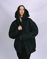 Женская куртка теплая Sadi ОВЕРСАЙЗ до -15°С черная | Пуховик женский зимний с капюшоном ЛЮКС качества