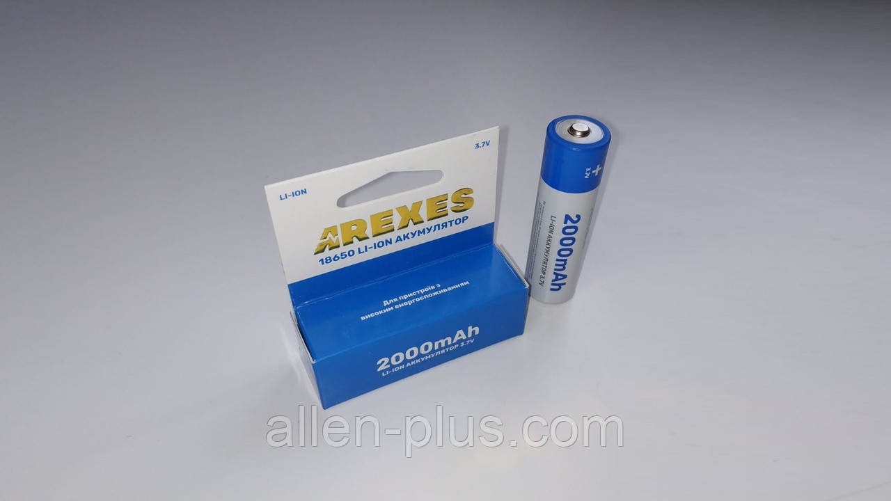 Акумулятор AREXES 18650 Li-Ion 3.7 V 2000 mAh, опуклий плюс (без захисту)