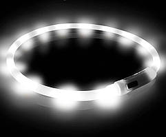 LED нашийник для собак з підсвіткою із зарядкою USB 35 см Білий