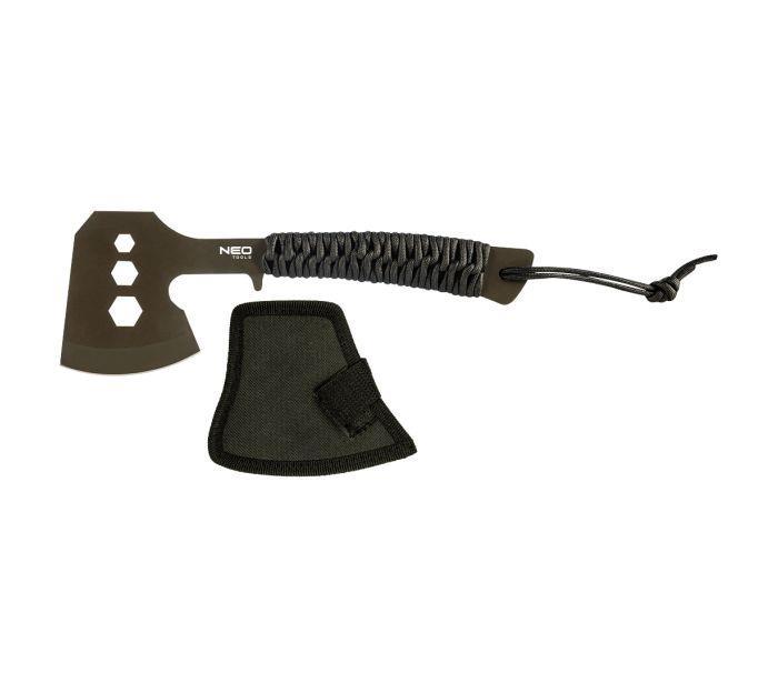 Сокира туристична Neo Tools, 26см, лезо 8см, 3Cr13, ручка з паракорду, нейлоновий чохол, 3 отвори для