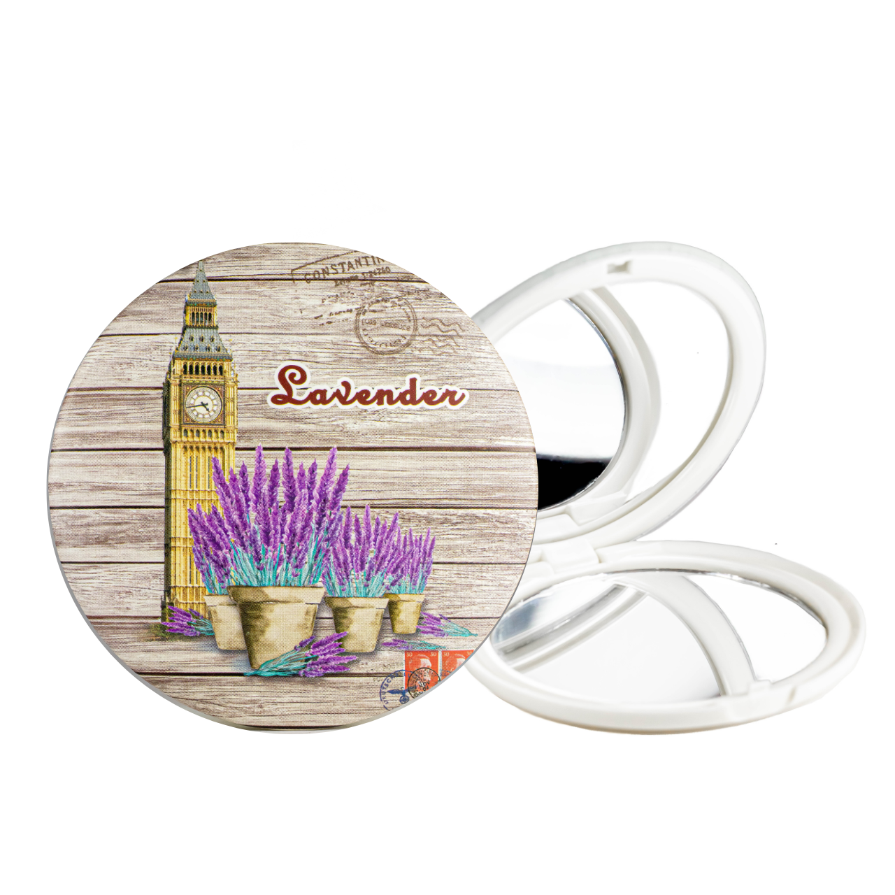 Зеркало косметическое Cosmetic Mirror Savender карманное двойное круглое, фото 1