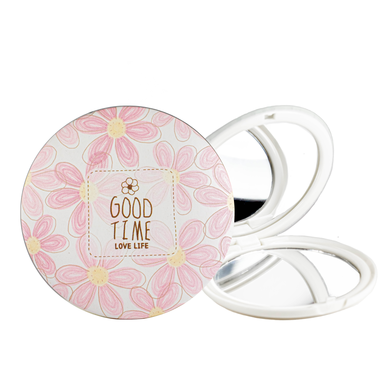 Дзеркало косметичне Cosmetic Mirror Good Time кишенькове подвійне кругле, фото 1
