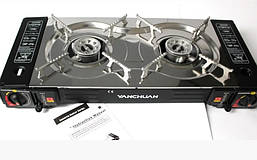 Плита газова двокомфоркова в кейсі, з адептером для балонів: 2300 Вт