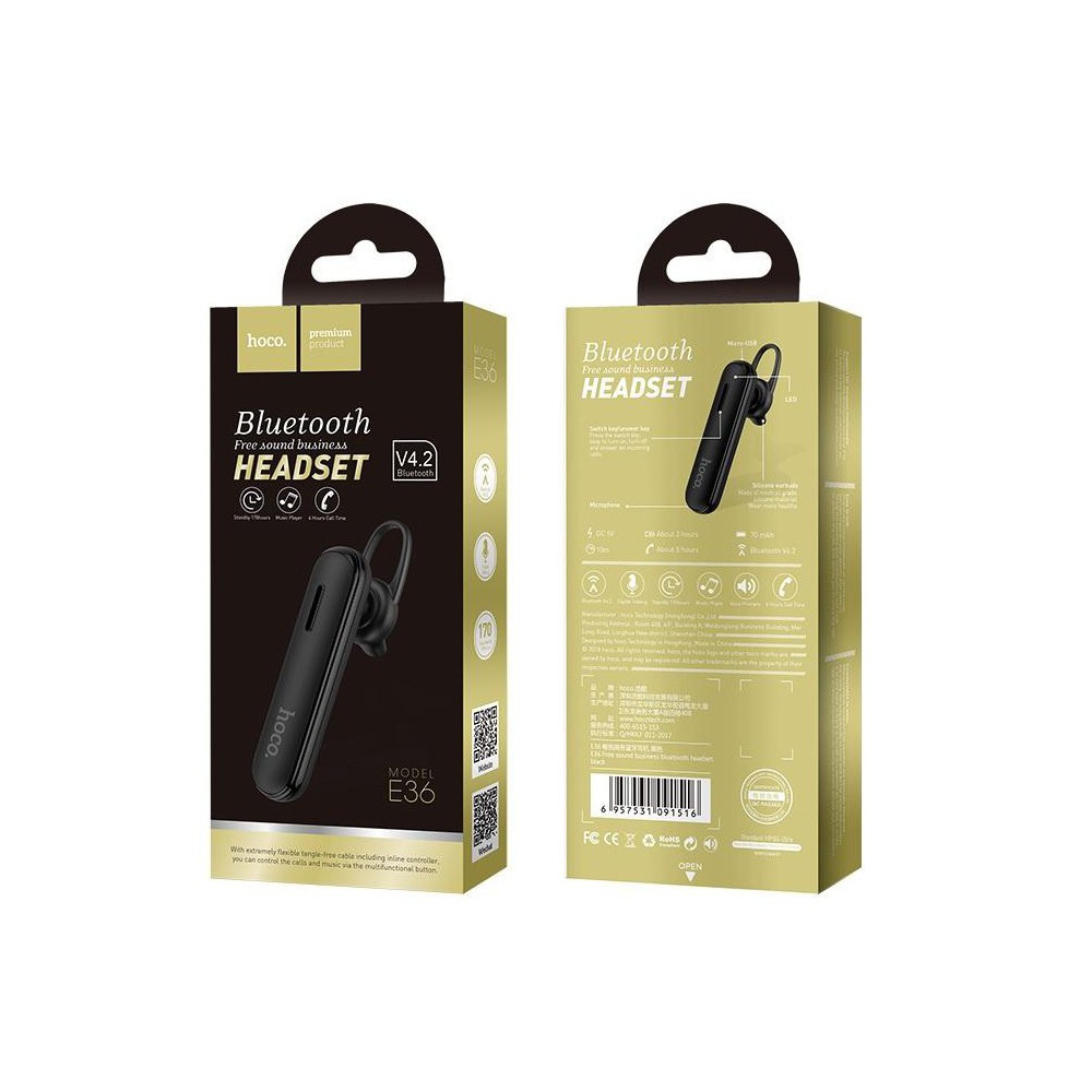 Гарнітура Bluetooth Hoco E36 Black/Чорна