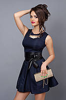 Элегантное легкое красивое летнее короткое платье из стрейчевой ткани 42-46 44, темно-синий