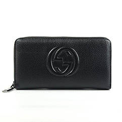Чоловічий діловий клатч гаманець із натуральної шкіри брендовий класичний шкіряний клатч чорного кольору на змійці