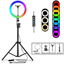 Кільцева LED-лампа 33 см RGB кольорова + штатив 2 м Набір блогера, фото 6