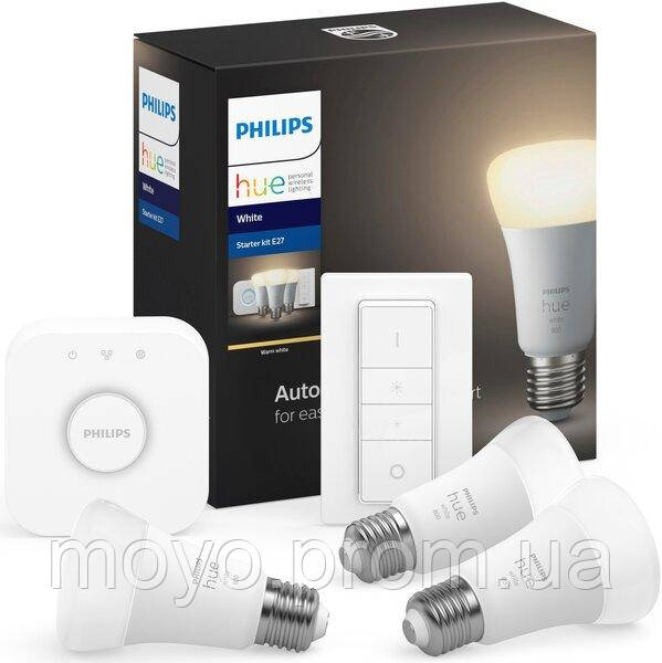 Стартовий комплект Philips Hue White (Bridge, Dimmer, лампа E27 3 шт.)