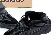 Чоловічі кросівки зимові Adidas YEEZY 500 Utility Black Winter Адідас Ізі 500 чорні замшеві з хутром низькі, фото 6