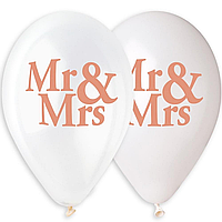 Латексный шарик Gemar 13"(33 см) MR&MRS (золотом)