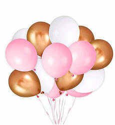 Повітряні кулі "Set", Ø - 28 см., (14 шт.), Італія, колір - білий, золото, рожевий (металік)