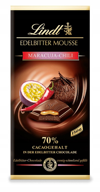 Чорний шоколад Lindt Edelbitter Mousse маракуя та чилі 150 г, фото 1
