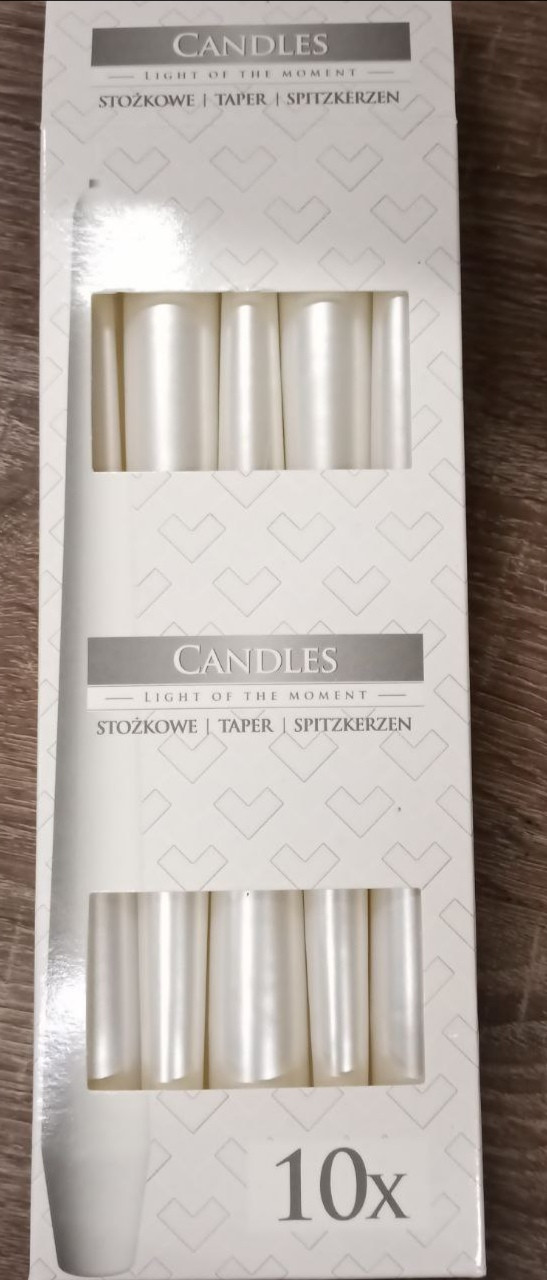 Свічка конічна перлова Bispol 24,5 см 7 годин горіння, 10 шт в уп KNZ