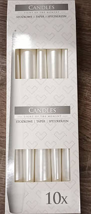 Свічка конічна перлова Bispol 24,5 см 7 годин горіння, 10 шт в уп KNZ, фото 1