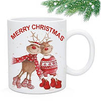 Новогодняя Чашка "Merry Christmas". Новогодняя Кружка с оленями
