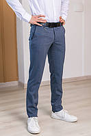 Мужские брюки светло-синие классические под ремень