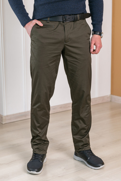 Мужские оливковые классические брюки под ремень - фото 1 - id-p1722291206