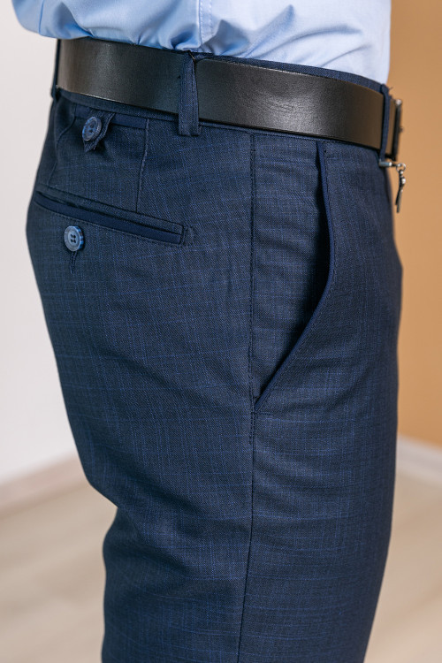 Мужские классические брюки темно-синего цвета под ремень - фото 2 - id-p1722291208