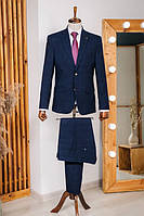 Мужской синий костюм классический в клетку пиджак и брюки