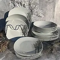 Сервиз столовый фарфоровый 18 предметов Edenberg EB-503 Обеденный набор посуды тарелок квадратных 6 персон